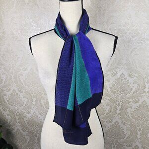 Anne Klein Oblong Scarf Blue Purple Green Stripe Rolled Edges Lightweight Gifts